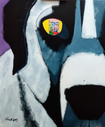 Mi Perro: El Sr. Perez en ell Museo - 100x120cm - Acrílico Lienzo - 2023